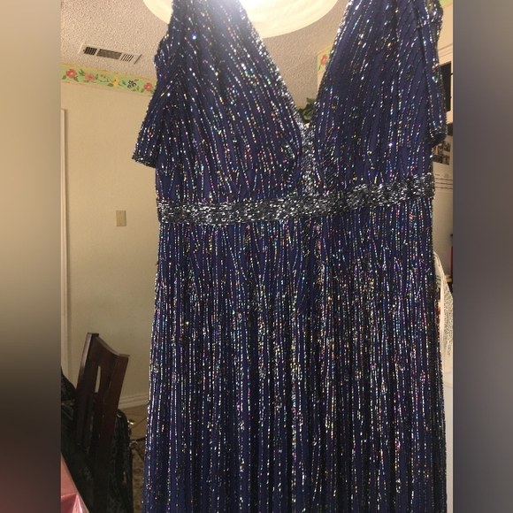 New! Mac Duggal fully beaded cold shoulder gown. - Picture 5 of 9